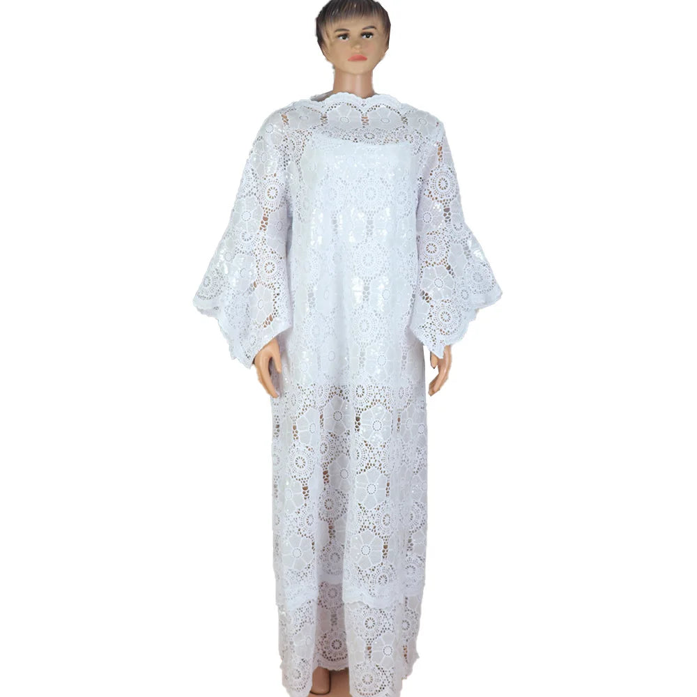 Good Quality African dress with sequins african lace fabric embroidery lace Pair with a two-piece underwear set