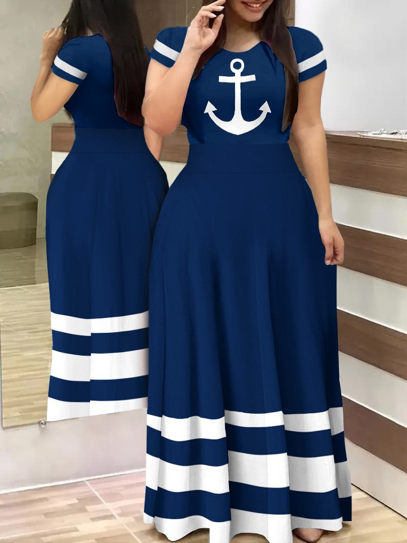 Slim Fit Round Neck Long Panel Printed Dress-party dresses-Top Super Deals-2-S-Free Item Online