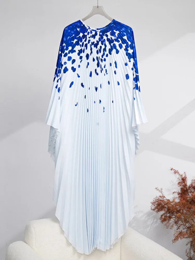 Pleated Dress Women Batwing Sleeves Elegant