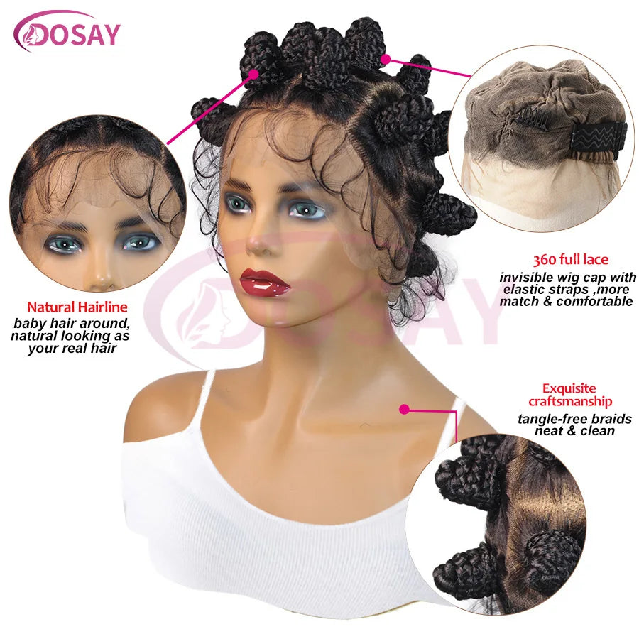 Cornrow Bantu Knots Braided Wigs Full Lace Women African Twist Buns Knotless Braids