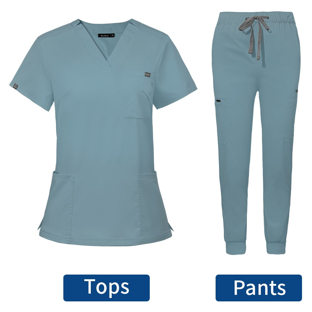 Hospital Doctor Nursing Uniform Women Wholesale Casual Short Sleeved V-neck Jogger Suits Nurse Pharmacy Working Medical Uniforms