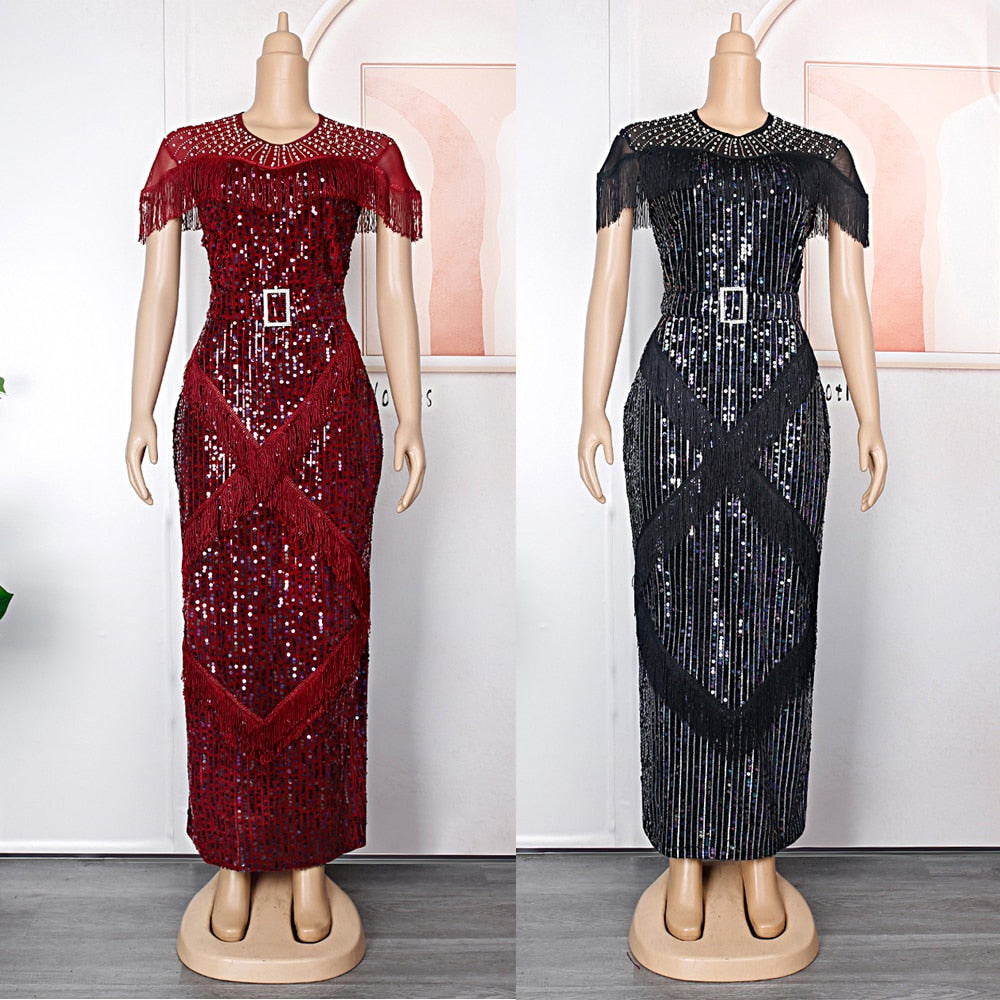 Luxury Sequin Evening Dress Tassel Bodycon Gown Wedding Party Birthday Dress 2023 Summer Clothing