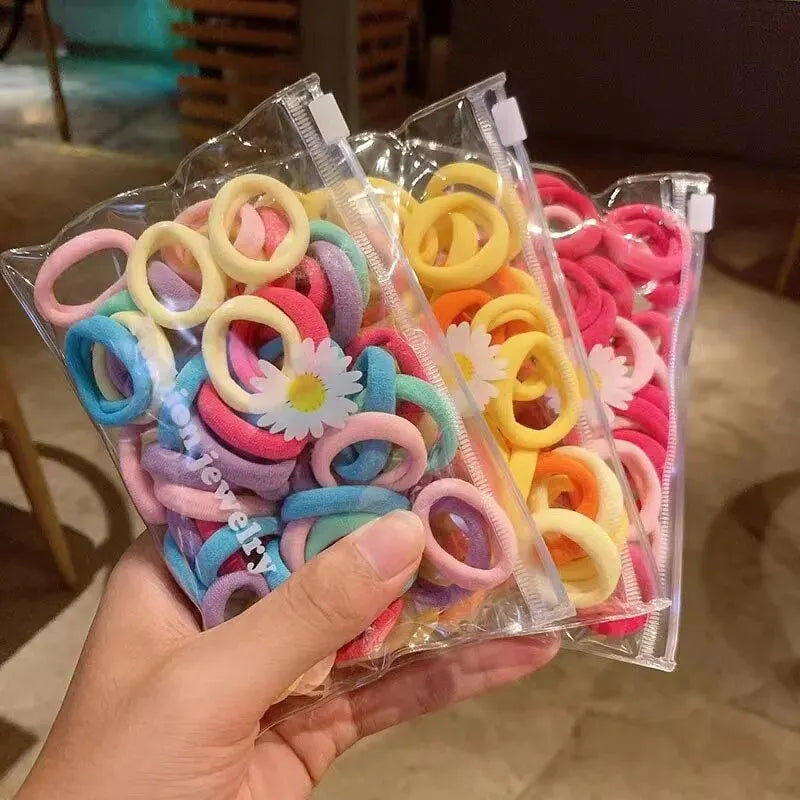 50Pcs/set Korean Hair Candy Color Hair Ring Girls Elastic Rubber Bands