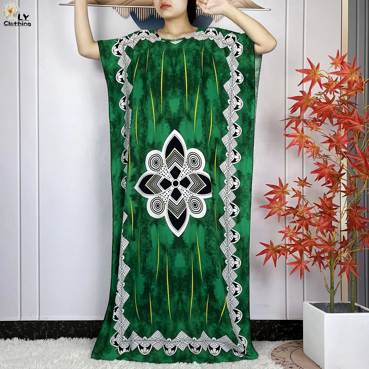 Women Short Sleeve Cotton Loose Femme Robe Dresses With Big Scarf