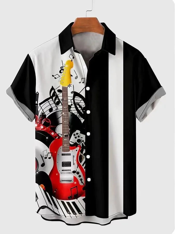 Hawaiian 3D geometric printing short sleeved top for men's  vacation casual shirt