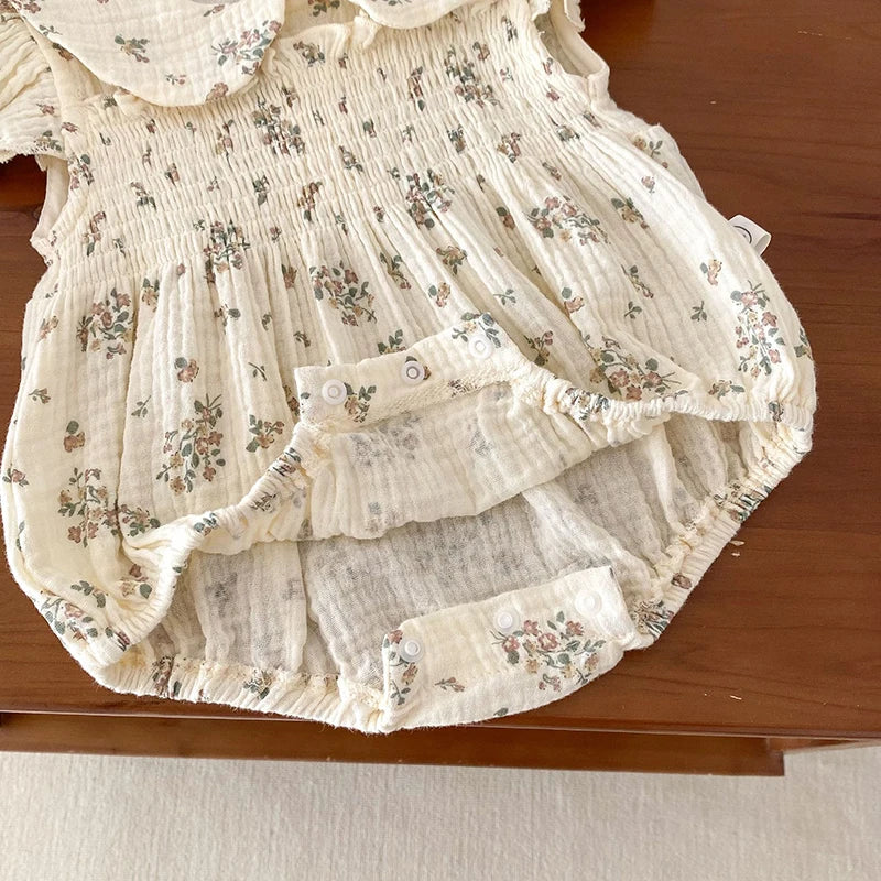Flying Sleeve Floral One Piece Infant Newborn Baby Girl Bodysuits Polk Collar Princess Sweet Kids Romper Jumpsuit for Newborns
