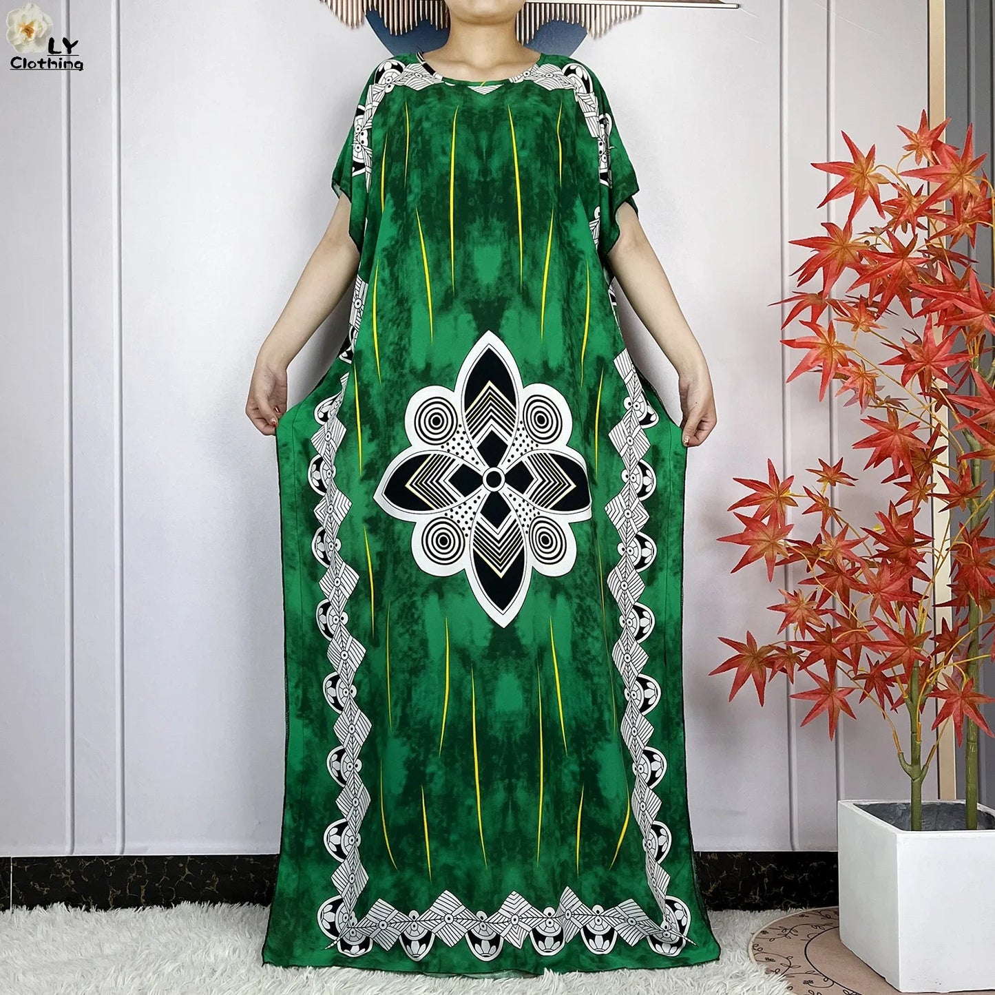 Women Short Sleeve Cotton Loose Femme Robe Dresses With Big Scarf
