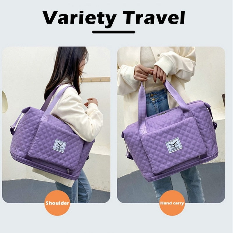 Foldable Travel Bag Wet Dry Separation Waterproof Handbag Lingge Large Capacity Solid Tote Bag Women Gym Yoga Shoulder Bags