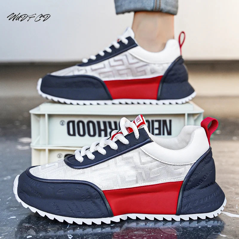 Chunky Sneakers Mens Leather Fabric Breathable Platform Shoes