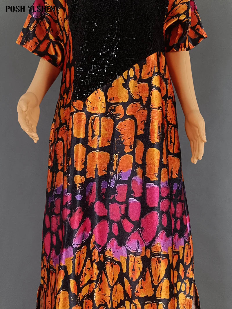 Plus Size Abaya African Dresses Women Sequins Caftan Long Maxi Lenis