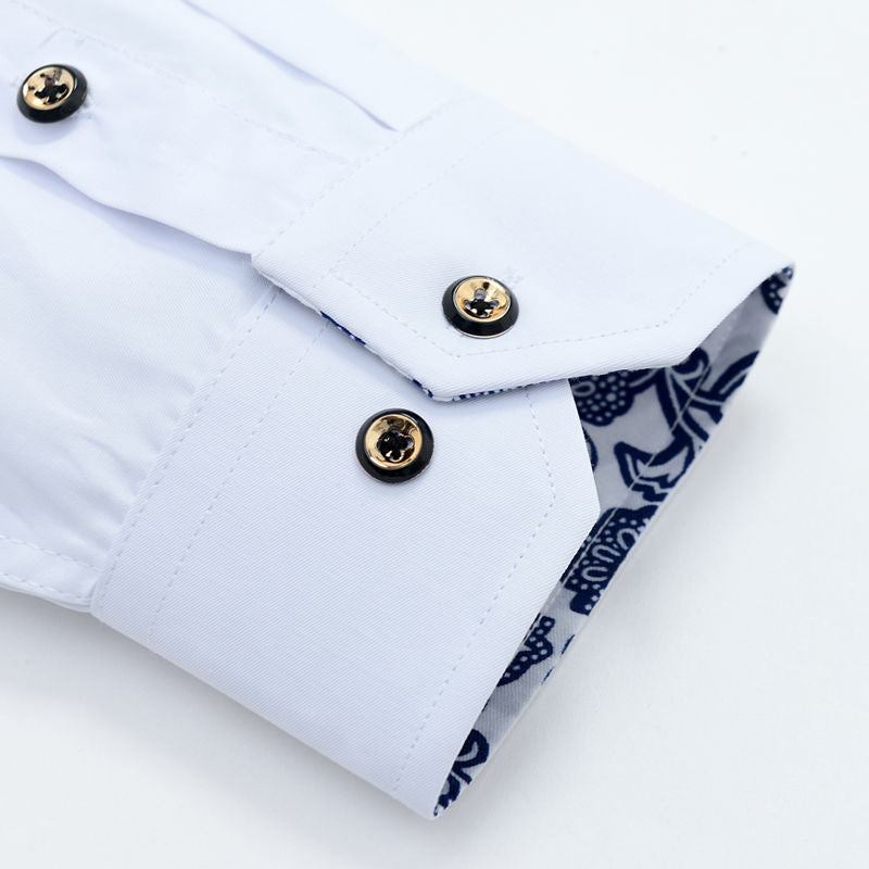 Blue Shirt Men Long Sleeve Slim Fit Dress Shirts Solid Color