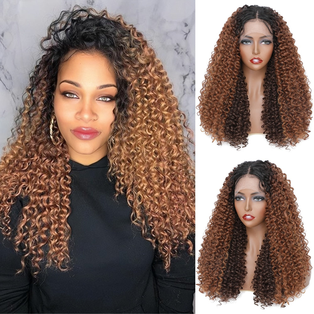 Ombre Brown Kinky Curly Lace Front Wigs