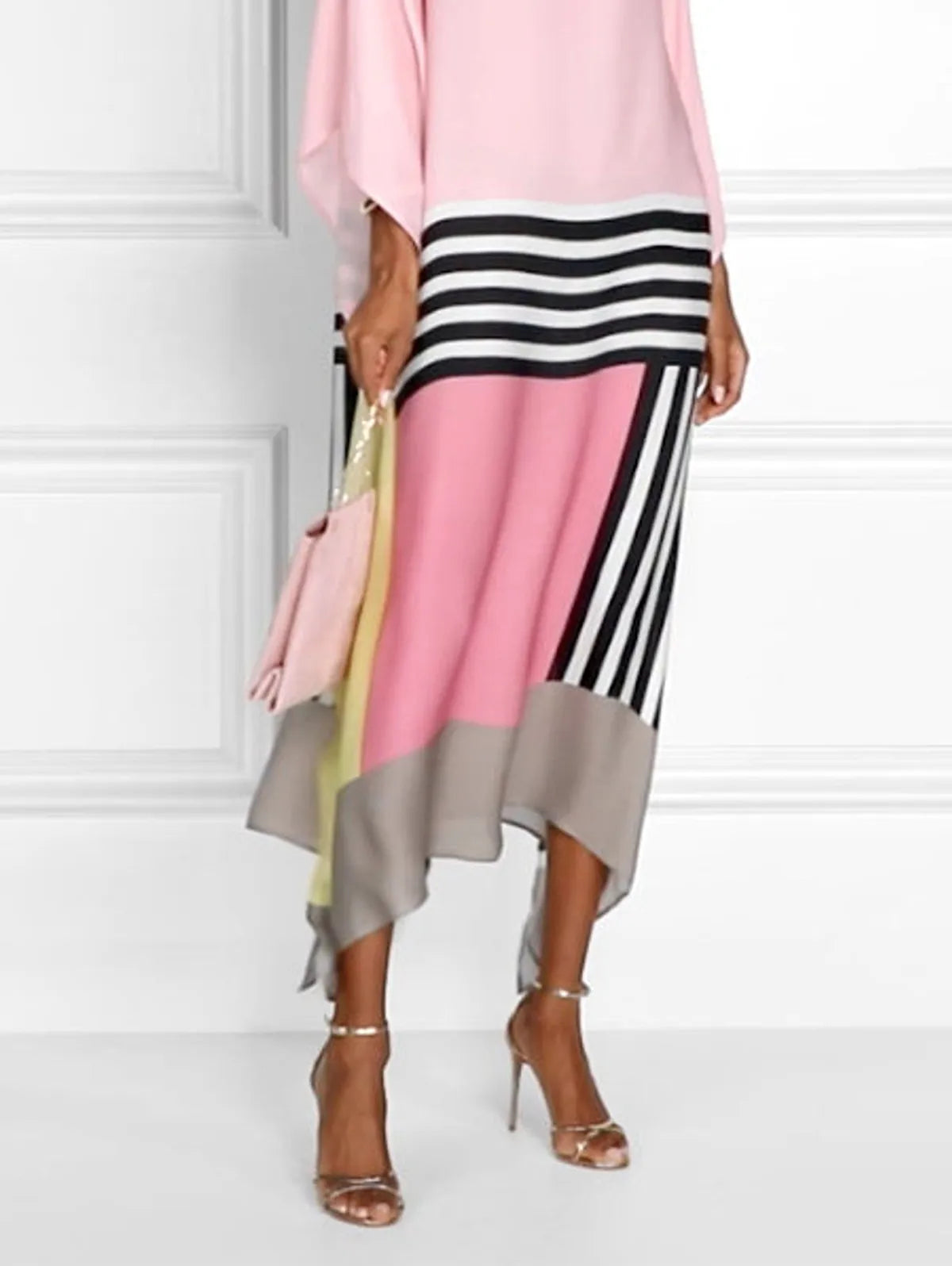 Ladies New Dress Fashion 2023 Color Matching 3/4 Sleeve Irregular Hem Dress Casual Home Street Commuter Plus Size Dress Vestidos