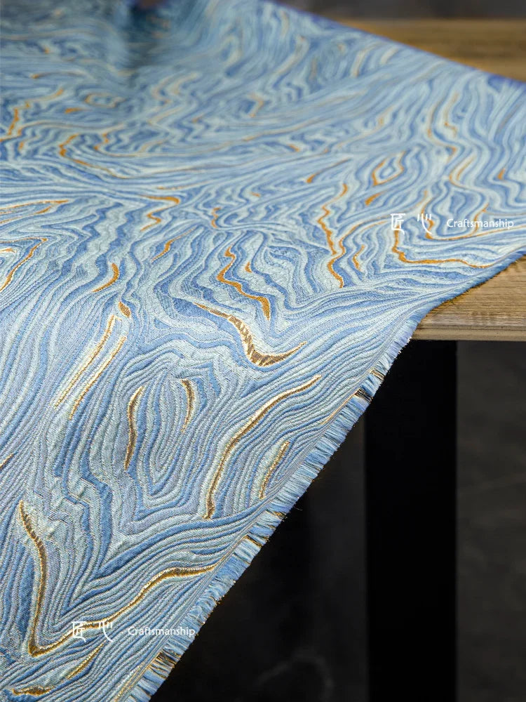 Blue Gold Twill Jacquard Fabric for Dress-fabric-Top Super Deals-Sea Blue-50x142cm-Free Item Online