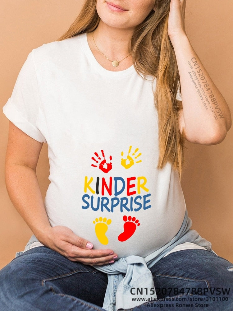 Maternity Clothes Casual Pregnancy T Shirts Baby Print Funny Women Summer Tees Tops White