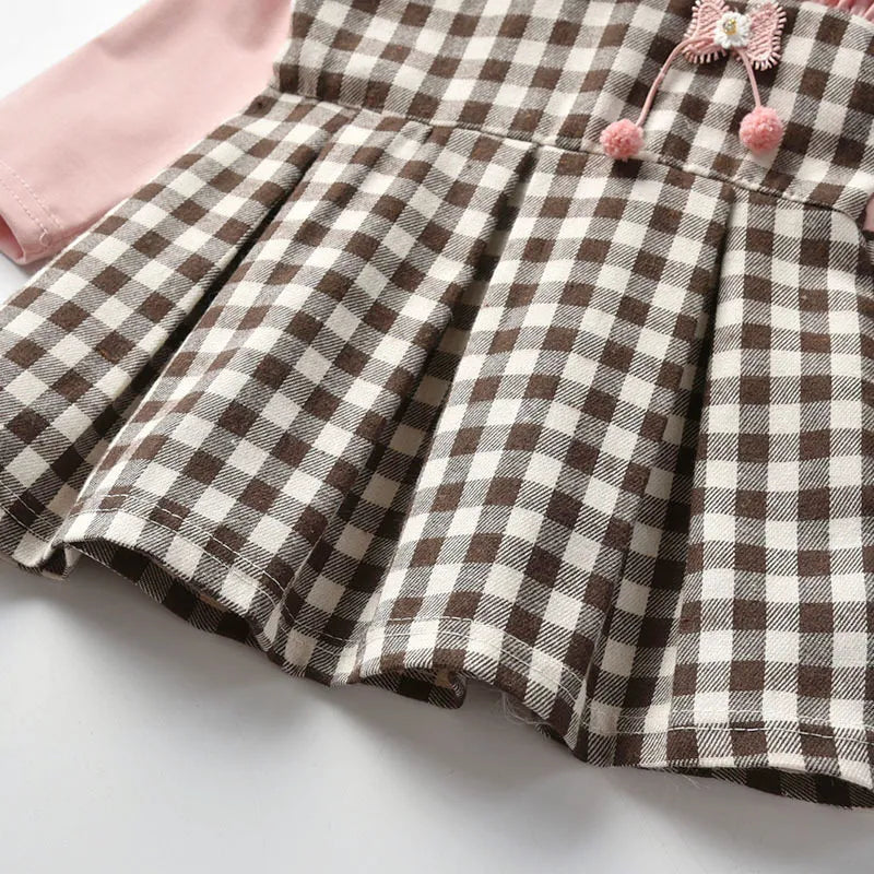 Autumn baby girls rivet plaid long-sleeved dresses Toddler