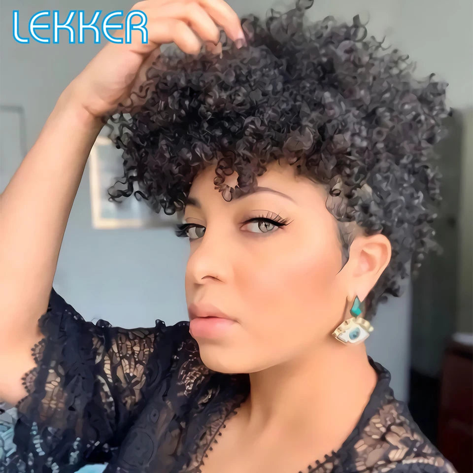 Lekker 99j Burg Red Short Pixie Cut Afro Kinky Curly Bob Human Hair Wigs For Women Brazilian Remy Hair Ready to Wear Colored Wig
