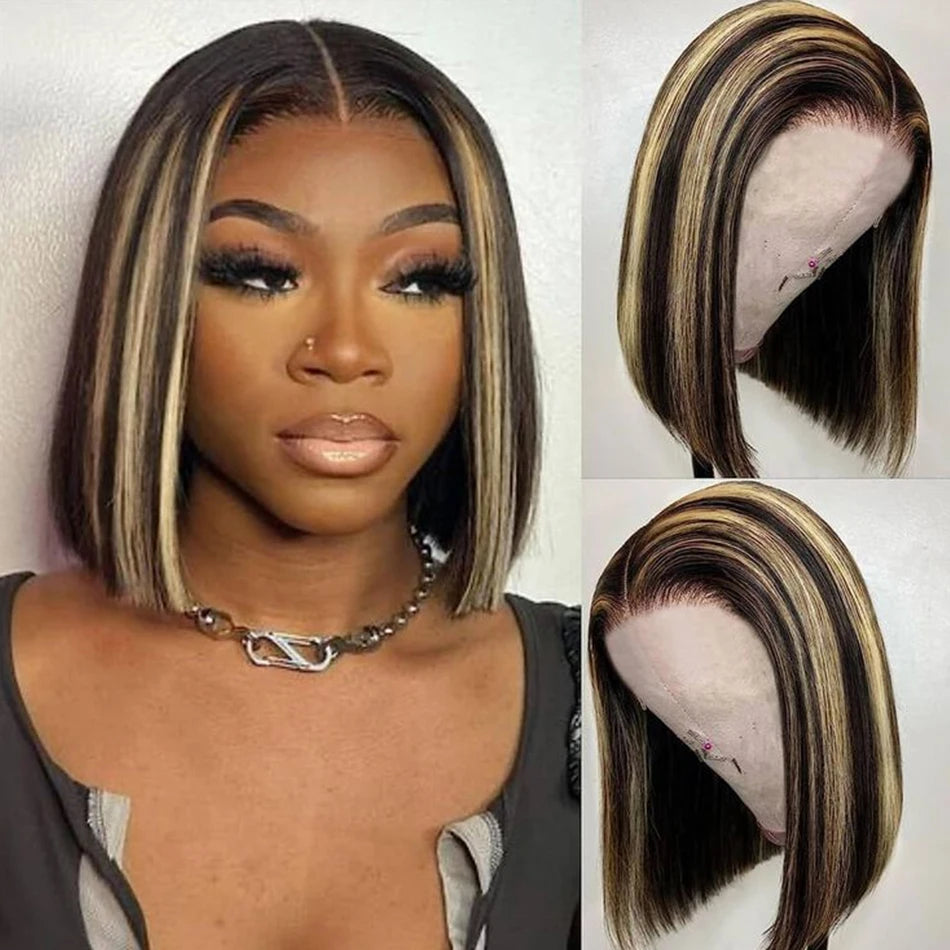 Human Hair Bob Wig Short Bone Straight Bob Wig Lace Front