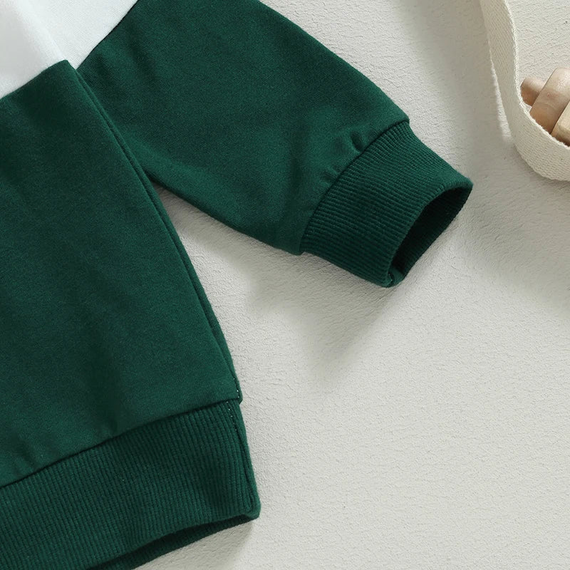 Toddler Girl Boy Fall Clothes Contrast Color Long Sleeve Half Zipper Sweatshirt Tops Elastic Waist Pants 2Pcs Tracksuit Outfit