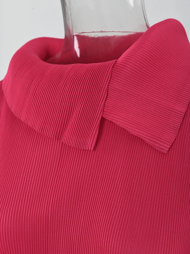 LANMREM Ruffles Pleated Dress For Women Lapel Long Sleeves Solid Color Elegant Dresses With Belt Female New Design 32A306