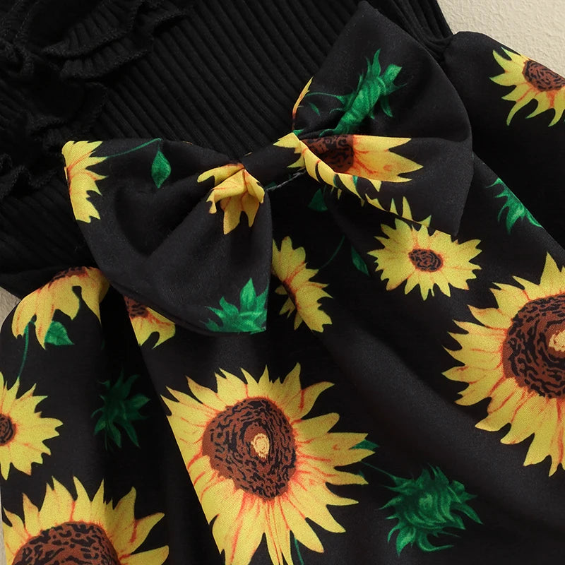 Baby Girl 2 Piece Outfits Sunflower Print Asymmetrical Sleeveless Romper Headband Set Cute Fashion Summer Clothes 0-12M