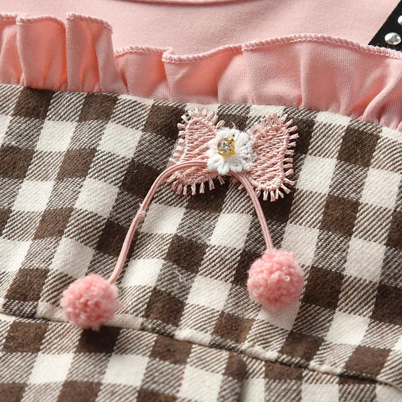 Autumn baby girls rivet plaid long-sleeved dresses Toddler