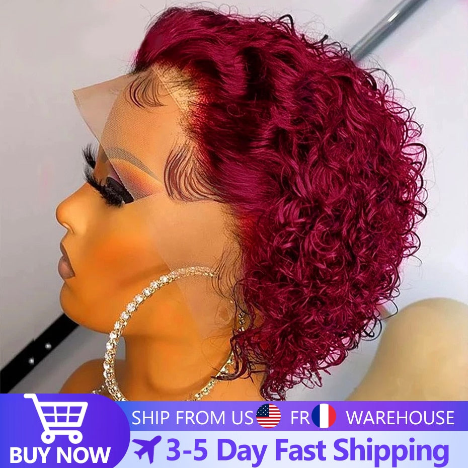 Pixie Cut Wig 99J Color Lace Wig Spring curl Short Bob Human Hair Wig For Women Natural Black Color Blonde Jarin Hair Cheap Wig