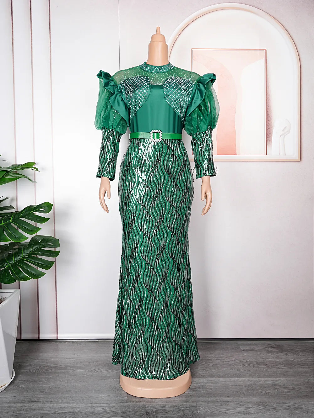 Plus Size Luxury Sequin Evening Party Long Dresses - Ballow Puff Dress