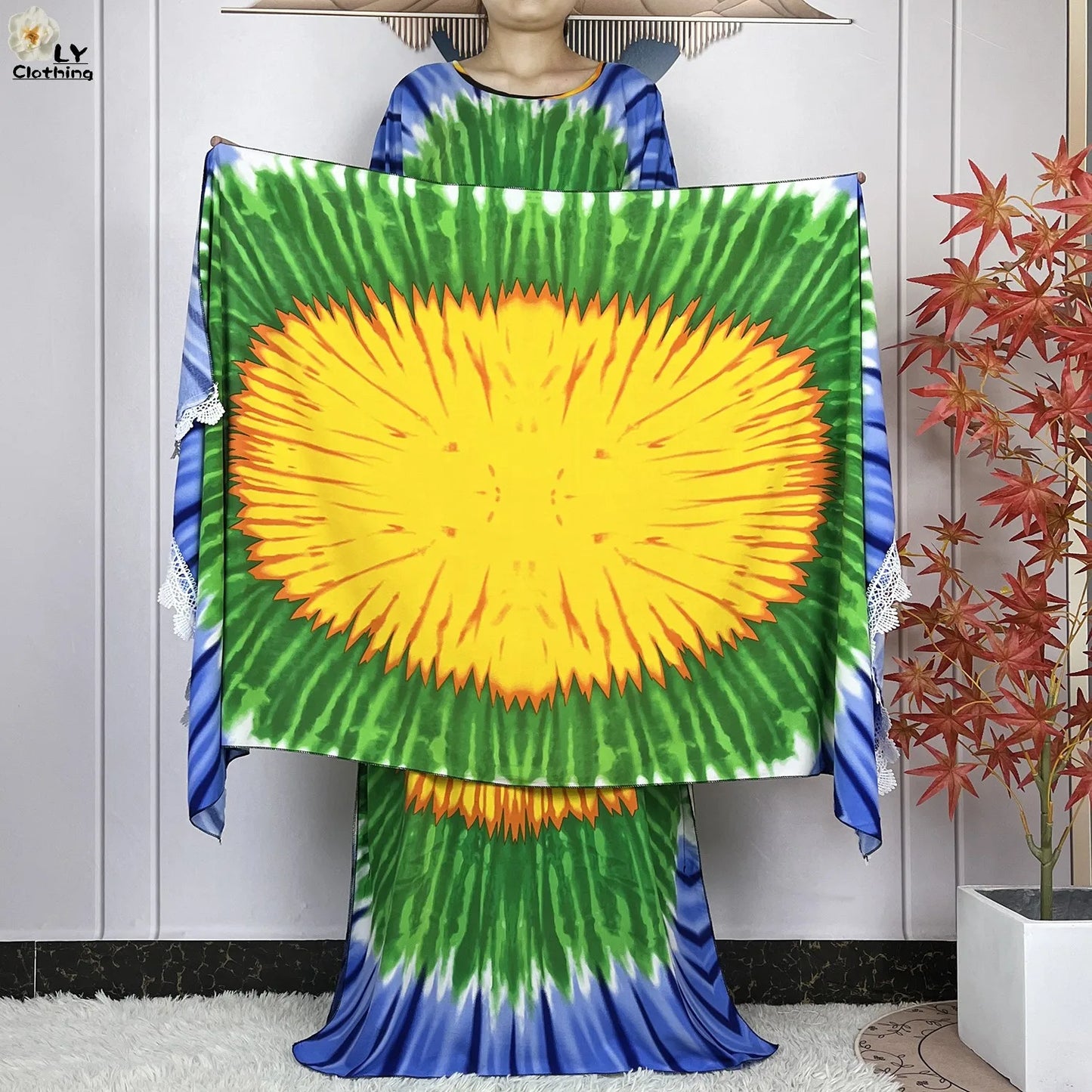 Women Short Sleeve Cotton Loose Femme Robe Dresses With Big Scarf