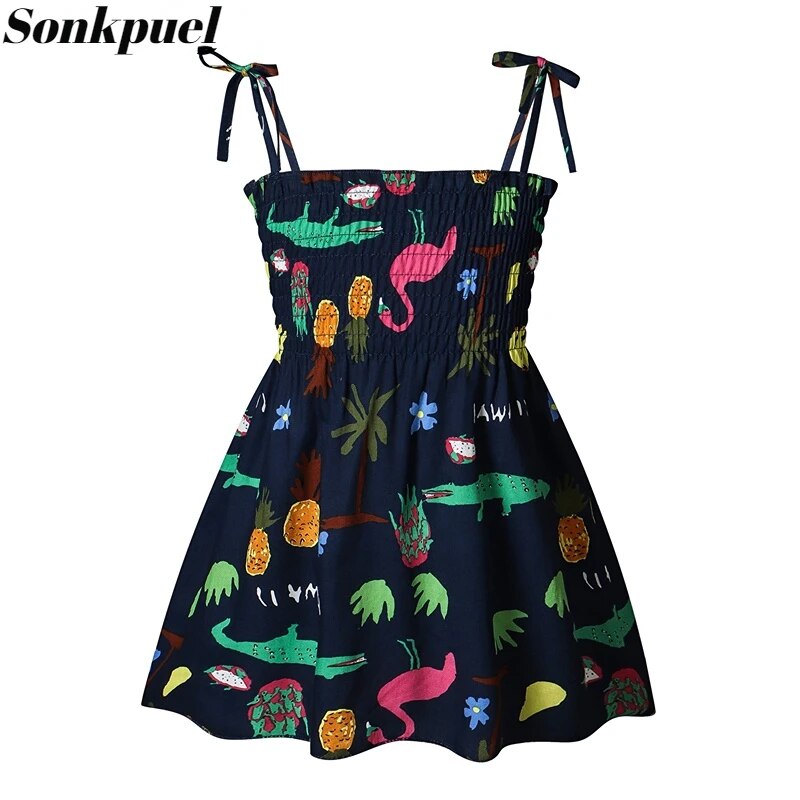 Girls Sleeveless Flower Sundress Summer Beach Strap Princess Dress Cotton Children Clothes girls Casual Dresses