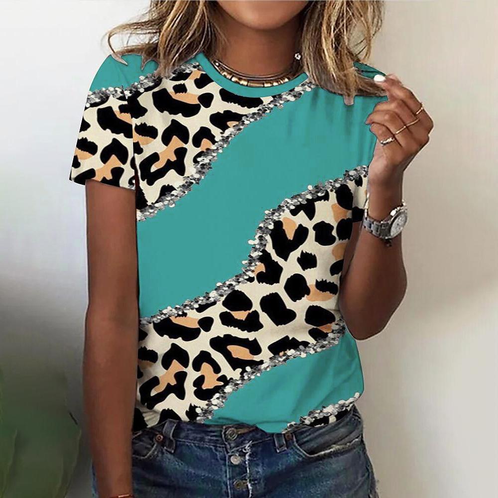 T-shirt O Neck Leopard Print Short Sleeve Clothing Streetwear Hip-Hop Top Vintage Sexy Pullover T Shirt Girls