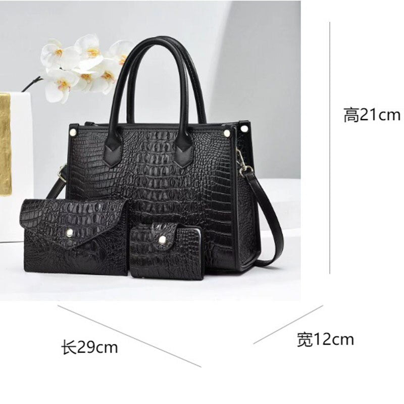 3 Pieces Sets Shoulder Bag for Women Retro Crocodile Pattern High Quality Leather Luxury Designer Crossbody Tote Handbag