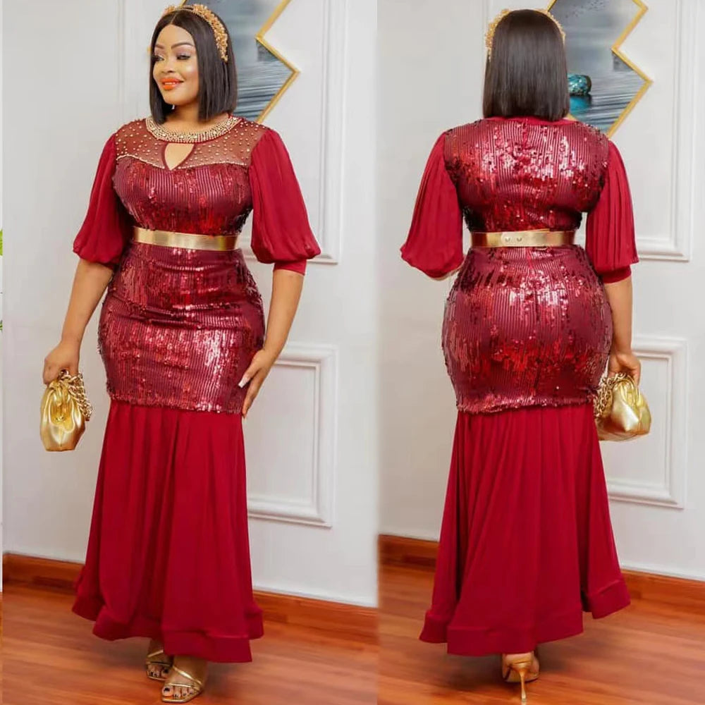 Luxury Sequin Bodycon Mermaid Maxi Robe Muslim Kaftan Abaya Dubai Evening Dress