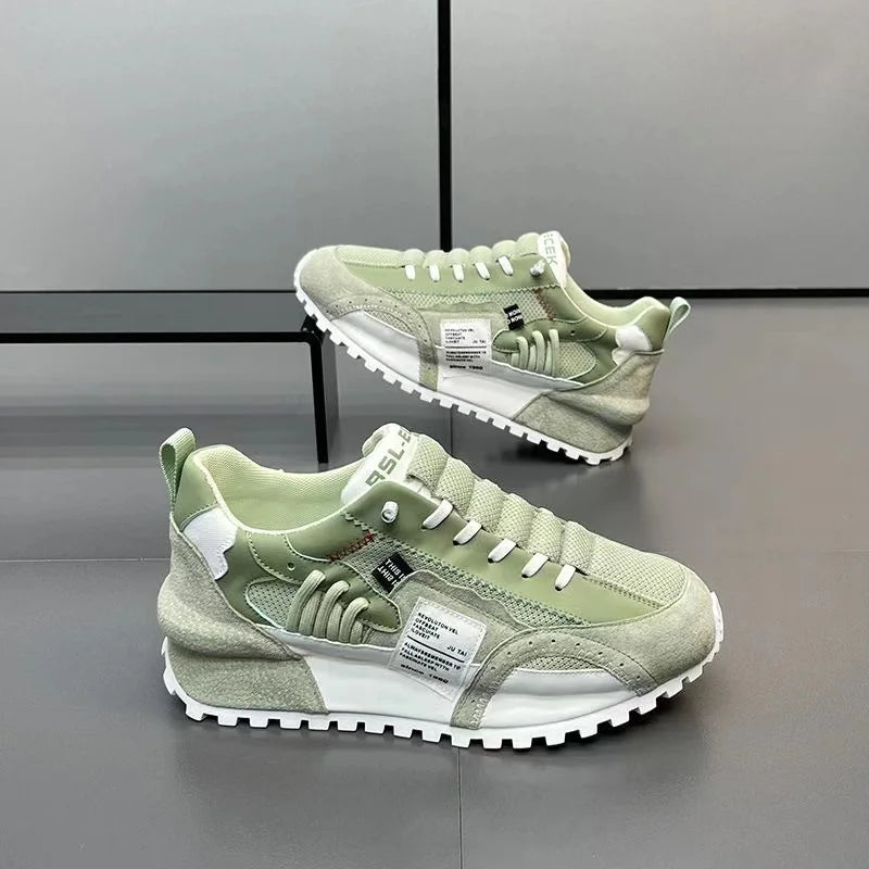Chunky Sneakers Men Running Shoes Casual Breathable Leather Mesh