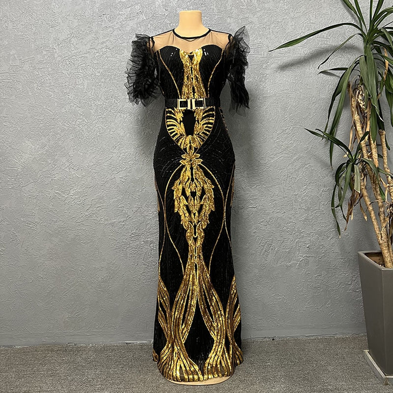 Sequins Bodycon Maxi Dress Women Clothes Club Outfit Dashiki Ankara Evening Party Clothing