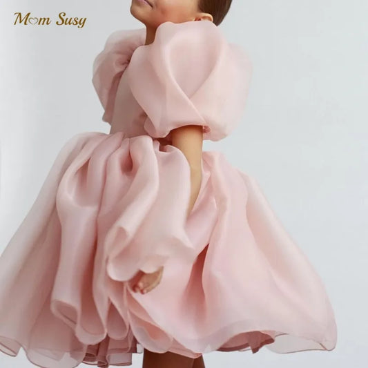 Fashion Girl Princess Vintage Dress Tulle Child Puff Sleeve