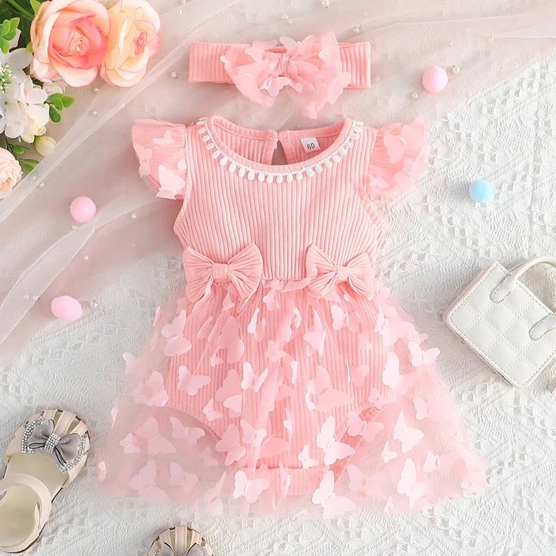 Set Dress For Kids 0-18 Months old Birthday Pink Butterfly Sleeve Tull Top Super Deals Set Dress For Kids 0-18 Months old Birthday Pink Butterfly Sleeve Tull Top Super Deals