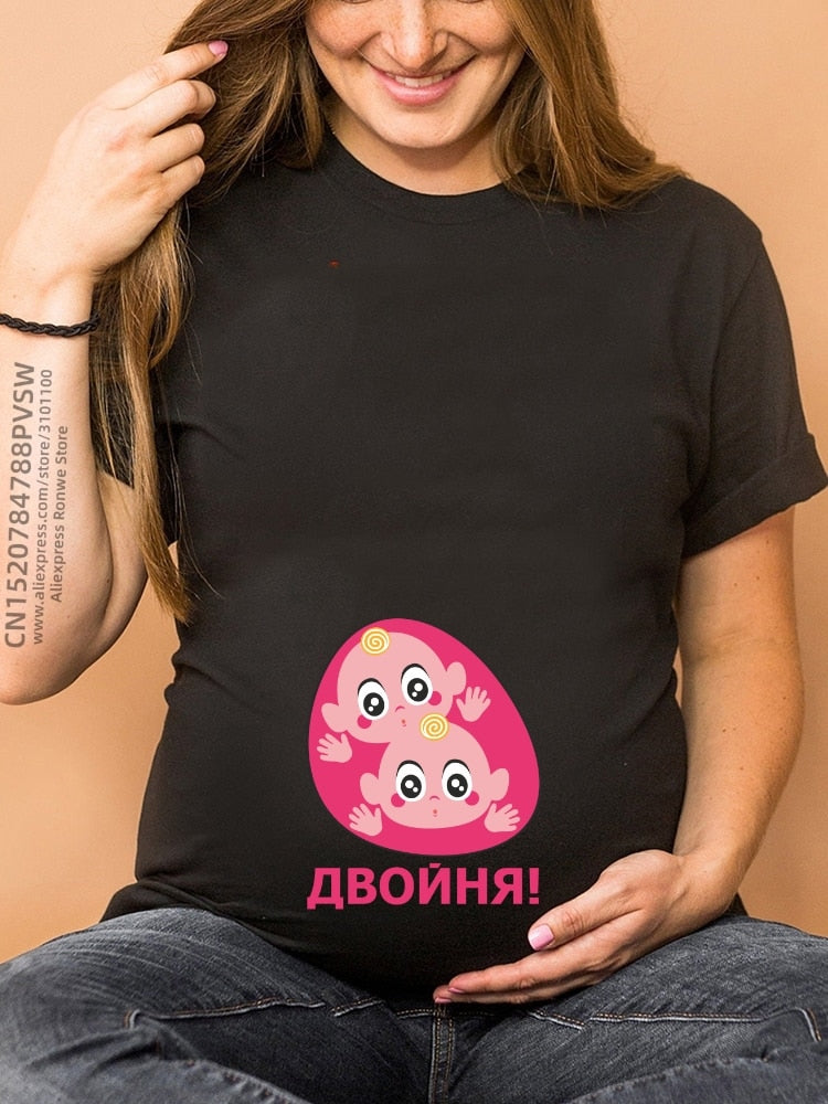 Maternity Clothes Casual Pregnancy T Shirts Baby Print Funny Women Summer Tees Tops White