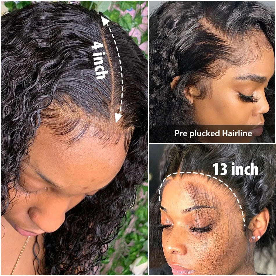 Jerry Curly Short Bob Wig 13x4 Bob Wigs Brazilian Water Deep Wave Human Hair Wigs Natural Black Preplucked For Black Woman Pixie