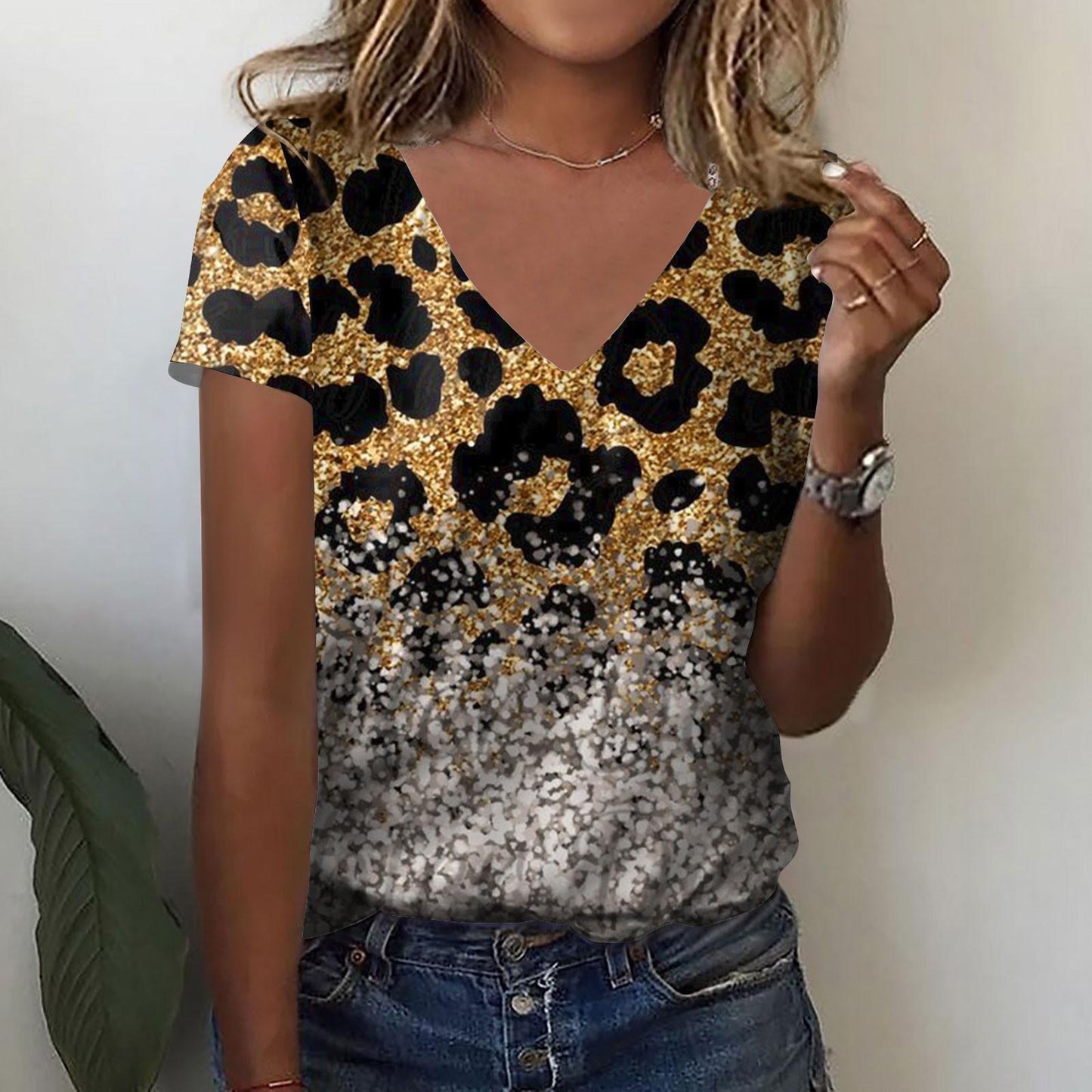 T-shirt O Neck Leopard Print Short Sleeve Clothing Streetwear Hip-Hop Top Vintage Sexy Pullover T Shirt Girls