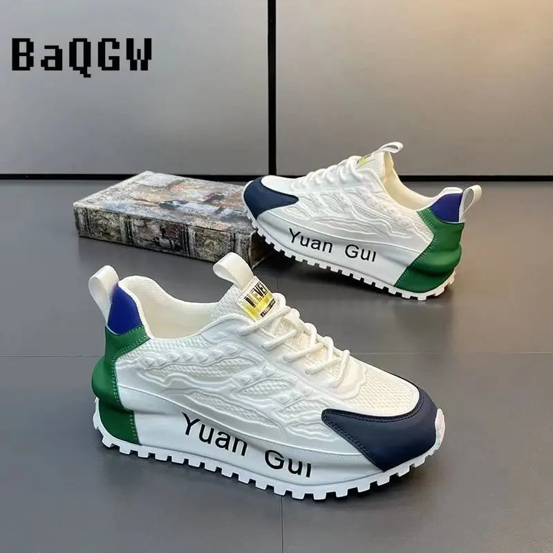 Chunky Sneakers Men Running Shoes Casual Breathable Leather Mesh