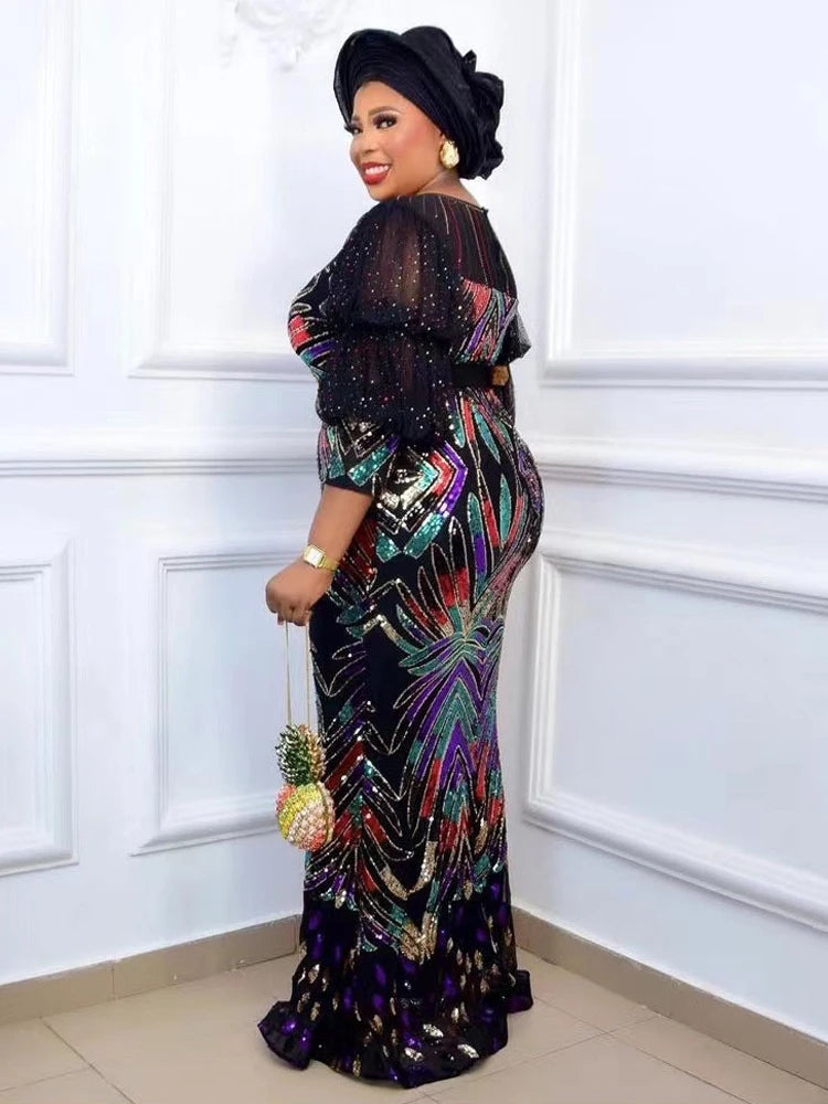 Luxury Evening Dresses Women African Sequin Bodycon Mermaid Dress