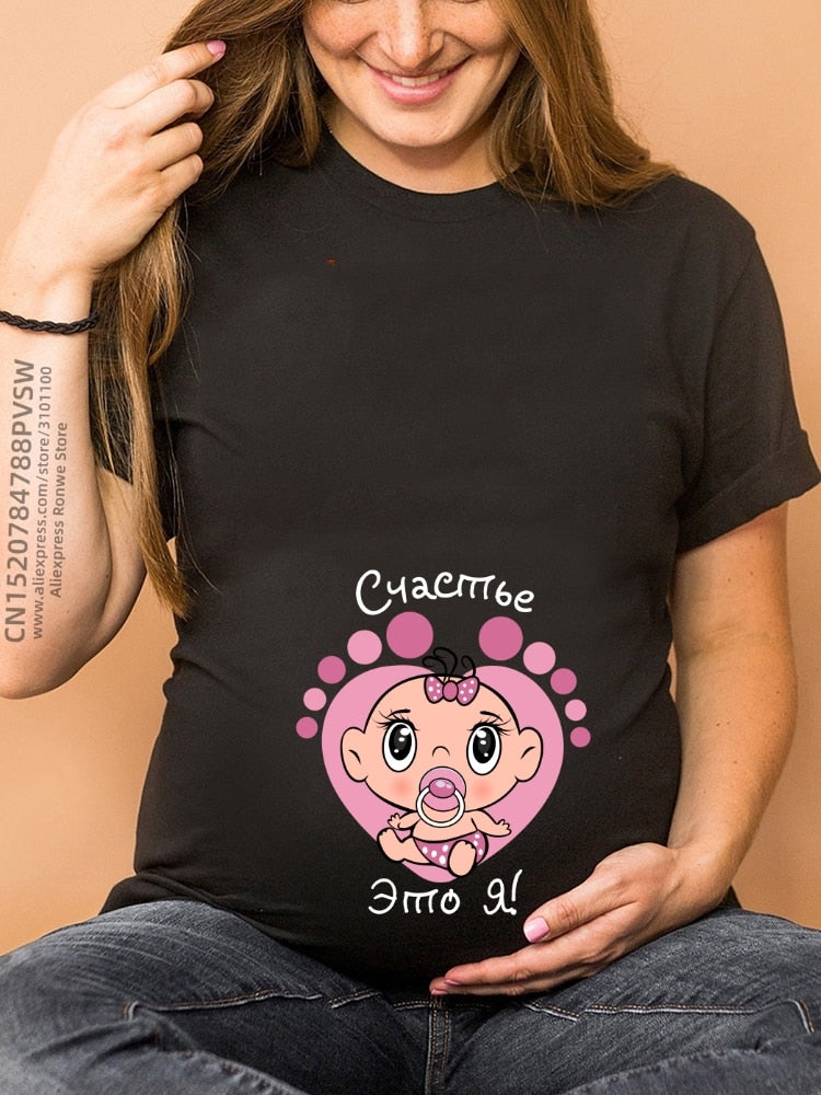 Maternity Clothes Casual Pregnancy T Shirts Baby Print Funny Women Summer Tees Tops White