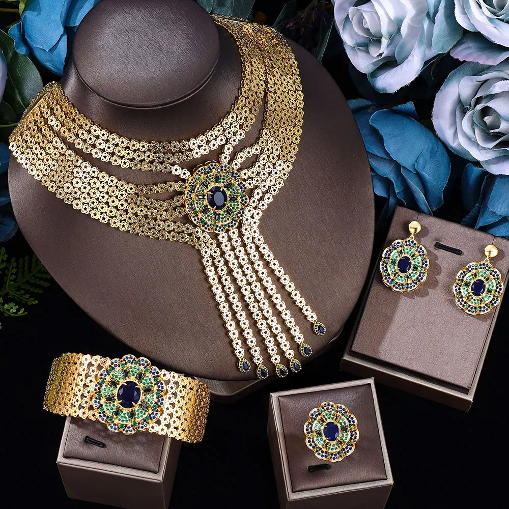 24k gold-plated cubic zirconia 4pcs bride's women jewelry set