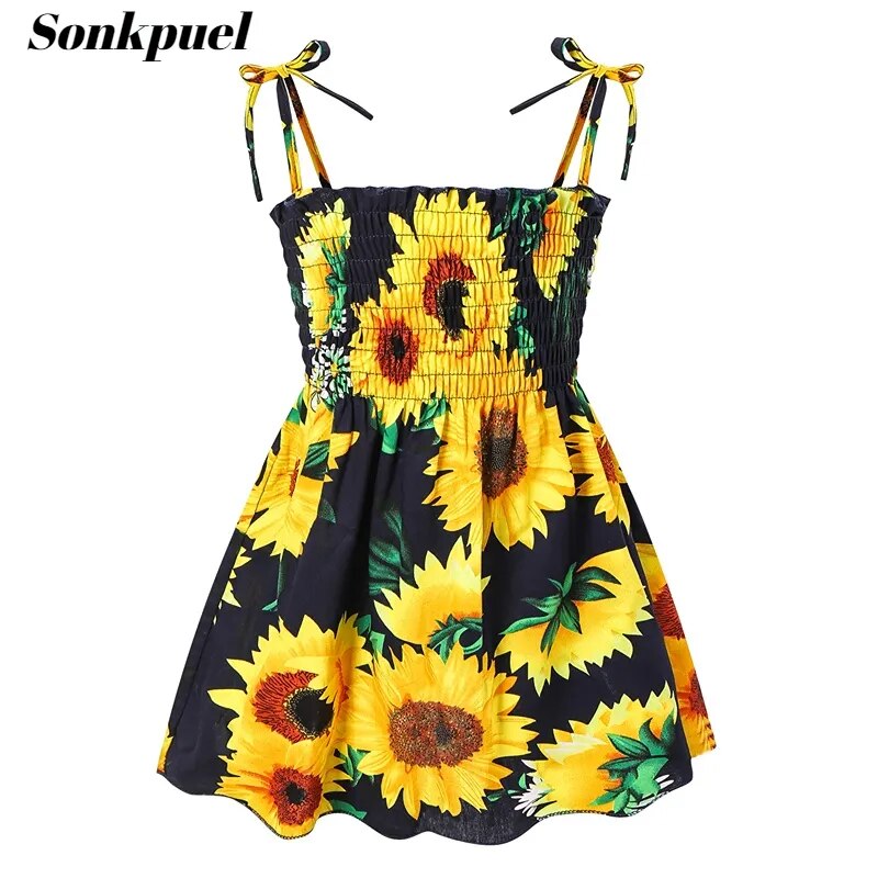 Girls Sleeveless Flower Sundress Summer Beach Strap Princess Dress Cotton Children Clothes girls Casual Dresses