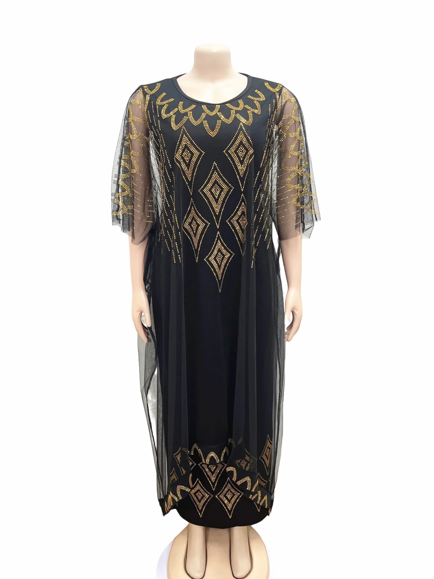 Two-Piece Dresses Women Mesh Caftan Abaya Robe Clothes