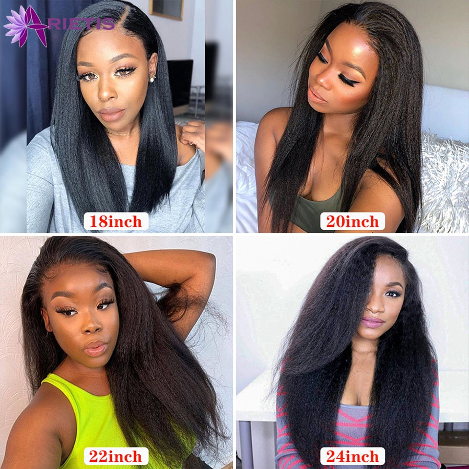 Kinky Straight Wig Transparent Lace Frontal Wig Curly Human Hair Wigs Lace Frontal Pre Plucked Glueless Closure Wig Remy Hair