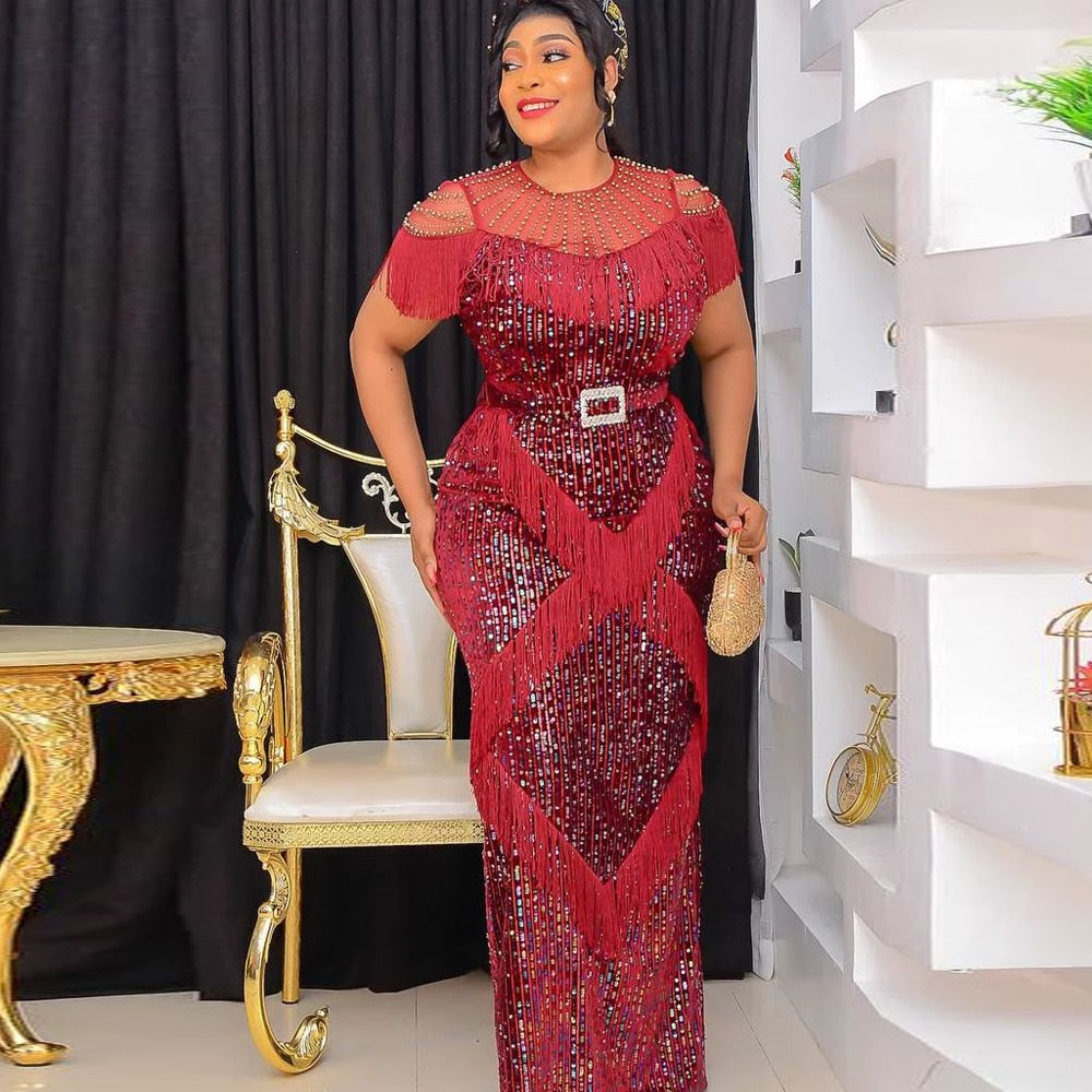 Luxury Sequin Evening Dress Tassel Bodycon Gown Wedding Party Birthday Dress 2023 Summer Clothing