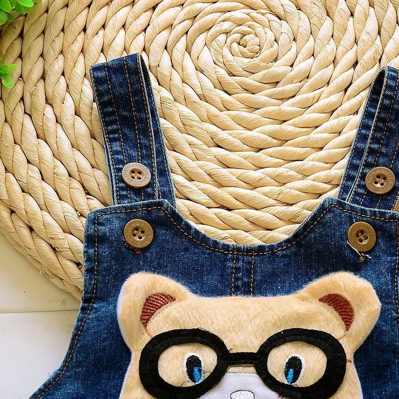 DIIMUU Toddler Baby Clothing Boys Overalls Girl Denim Bib Pants Cartoon Bear Cute Casual Dungarees Long Trousers Fashion Rompers