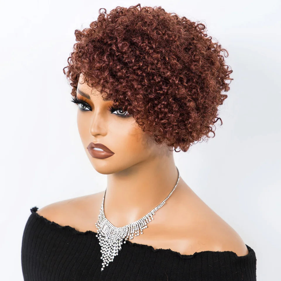Lekker 99j Burg Red Short Pixie Cut Afro Kinky Curly Bob Human Hair Wigs For Women Brazilian Remy Hair Ready to Wear Colored Wig